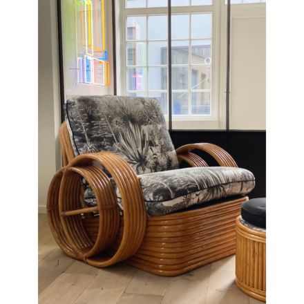 Bamboe fauteuil en ottoman 