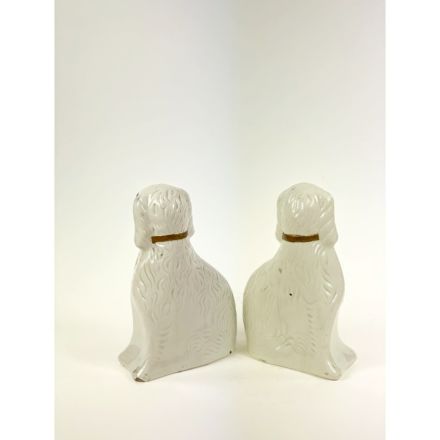 Paar antieke Staffordshire honden wit en goud