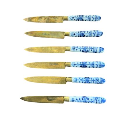 6 fruit or butter knives with porcelain handles