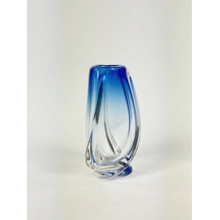 Val Saint Lambert vaas model Volute blauw en helder kristal